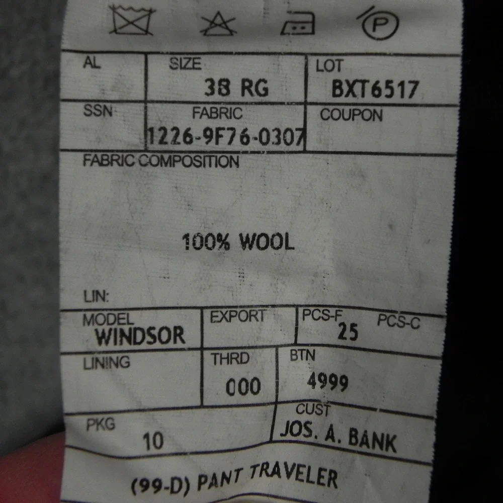 Jos. A. Bank Dress Pants Mens 38 Windsor Traveler Charcoal Wool Pleated Cuffed